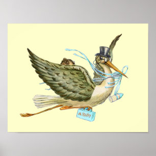 STORK BABY BOY SHOWER ,cream Poster
