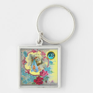 STORK BABY BOY SHOWER GEM MONOGRAM KEY RING