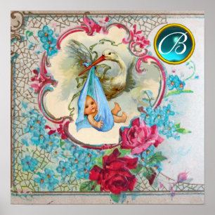 STORK BABY BOY SHOWER  Gem Stone Monogram Poster