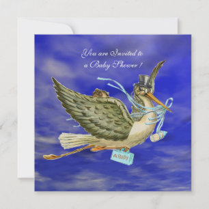 STORK BABY BOY SHOWER Ice Metallic Invitation