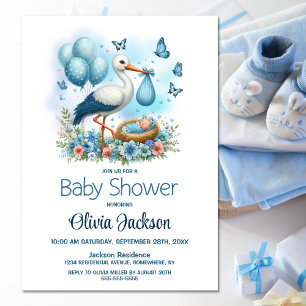 Stork Baby Boy Shower Invitation