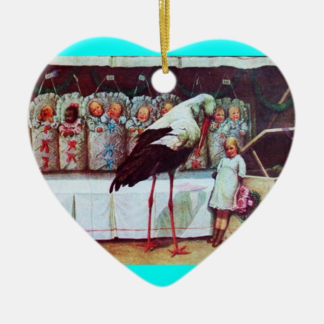 STORK BABY BOY SHOWER MONOGRAM  Blue Aquamarine Ceramic Ornament (Front)