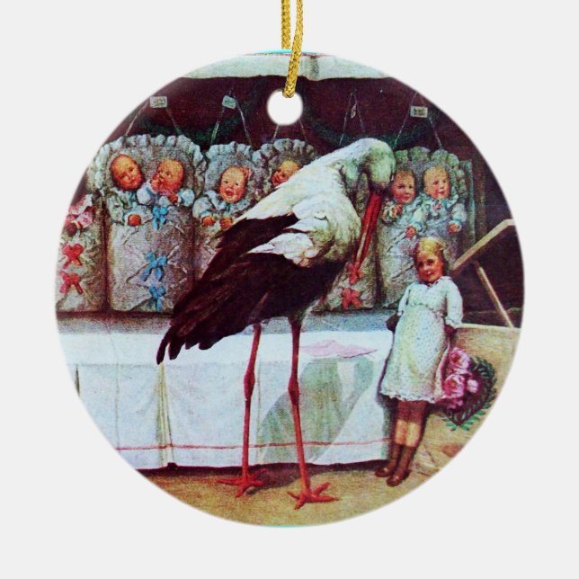 STORK BABY BOY SHOWER MONOGRAM  Blue Aquamarine Ceramic Ornament (Front)