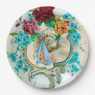 STORK BABY BOY SHOWER PAPER PLATE
