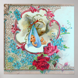 STORK BABY BOY SHOWER POSTER