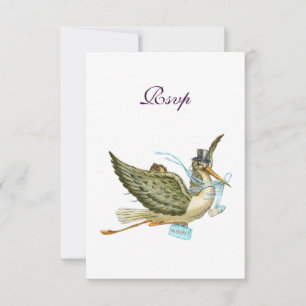 STORK BABY BOY SHOWER ,RSVP, White RSVP Card