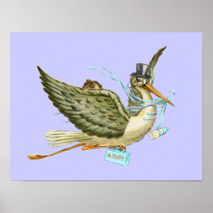 STORK BABY BOY SHOWER ,turquase Poster