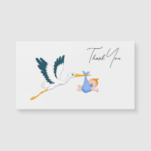 Stork Baby Boy with Elegant Script Thank you