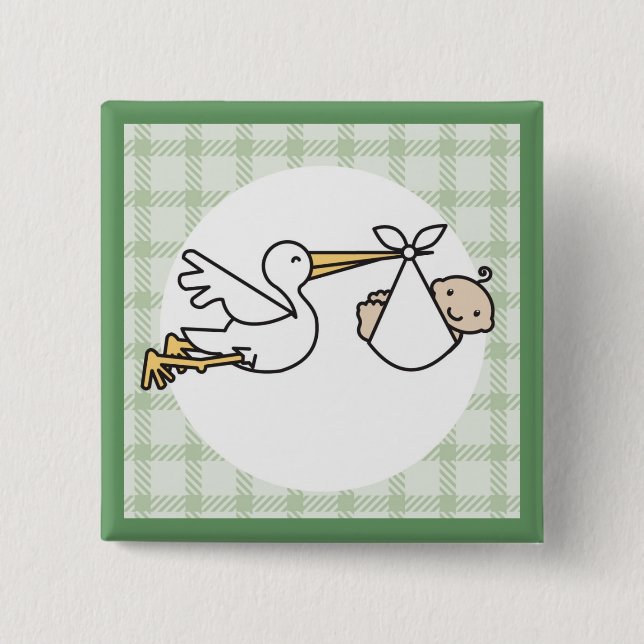 Stork Baby Delivery 15 Cm Square Badge (Front)