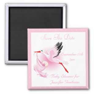 Stork & Baby Girl Pink Save the Date Baby Shower Magnet