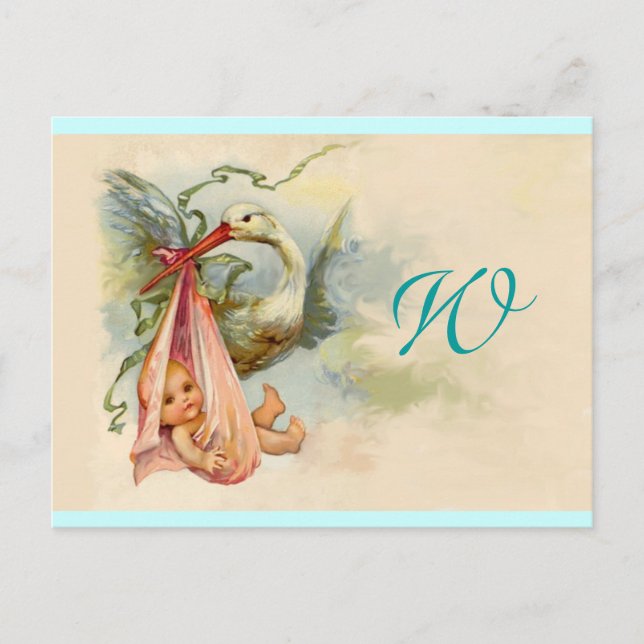 STORK BABY GIRL SHOWER 2 INVITATION POSTCARD (Front)