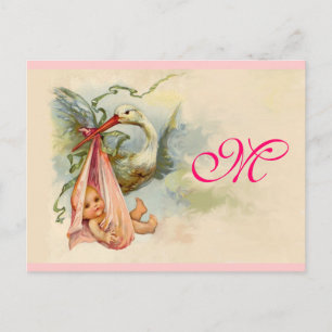 STORK BABY GIRL SHOWER 2 INVITATION POSTCARD