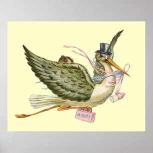 STORK BABY GIRL SHOWER ,cream Poster
