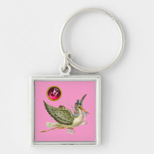 STORK BABY GIRL SHOWER GEM MONOGRAM KEY RING