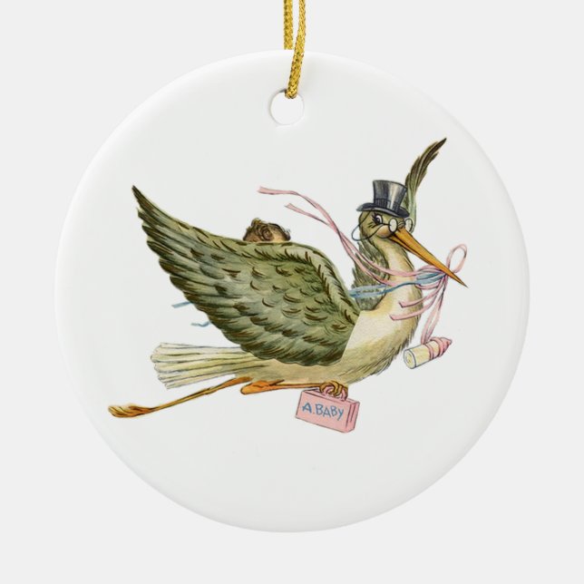 STORK BABY GIRL SHOWER MONOGRAM  Red Ruby Ceramic Ornament (Front)