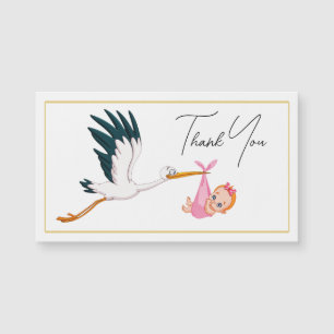 Stork Baby Girl with Elegant Script Thank you