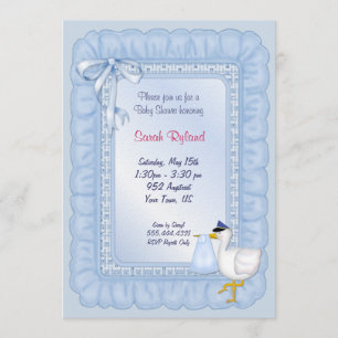Stork Baby Invite - Blue