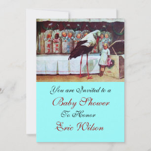 STORK BABY SHOWER 3, blue Invitation