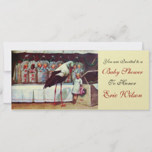 STORK BABY SHOWER 3, gold metallic Invitation