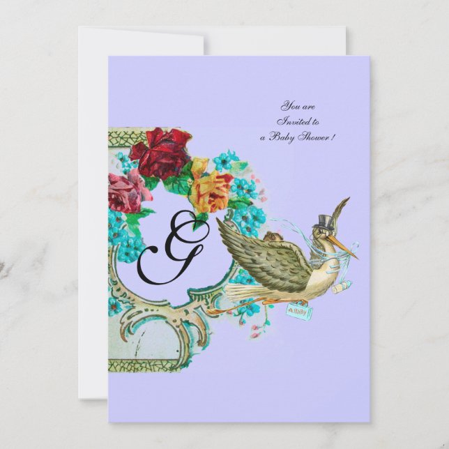 STORK BABY SHOWER 3 MONOGRAM INVITATION (Front)
