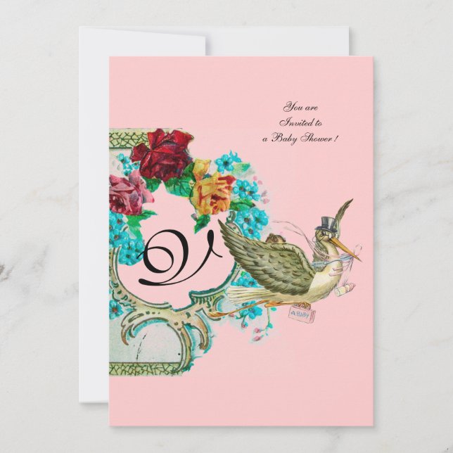 STORK BABY SHOWER 3 MONOGRAM INVITATION (Front)