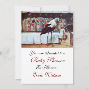 STORK BABY SHOWER 3, white Invitation