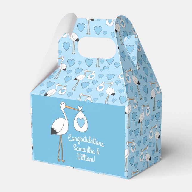 Stork Baby Shower Blue Boy Favour Box (Front Side)