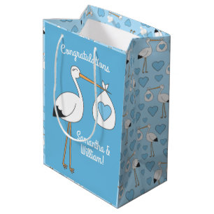 Stork Baby Shower Blue Boy Medium Gift Bag