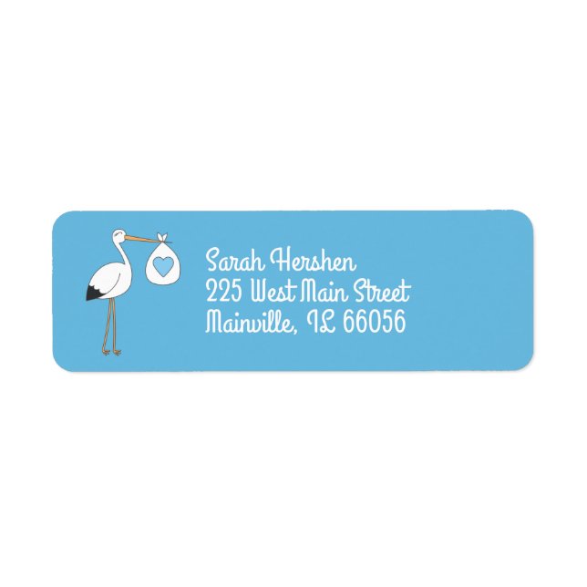 Stork Baby Shower Blue Boy Return Address Label (Front)