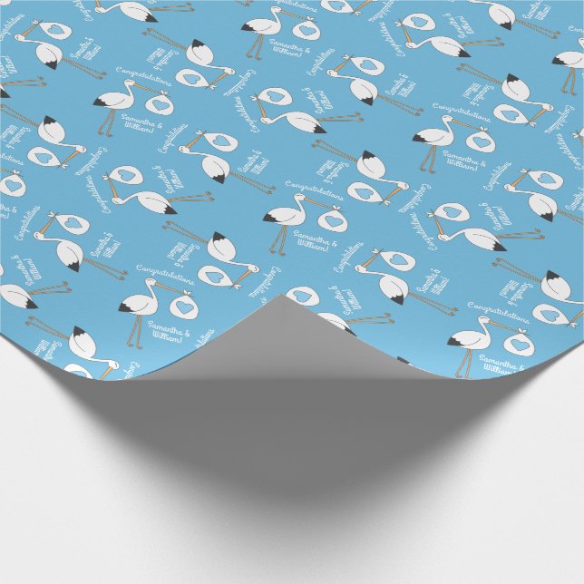 Stork Baby Shower Blue Boy Wrapping Paper (Corner)