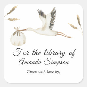 Stork - Baby Shower bookplate, books for baby Square Sticker