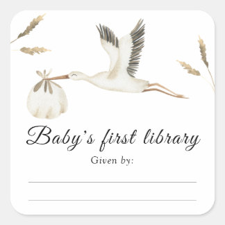 Stork - Baby Shower bookplate, books for baby Square Sticker