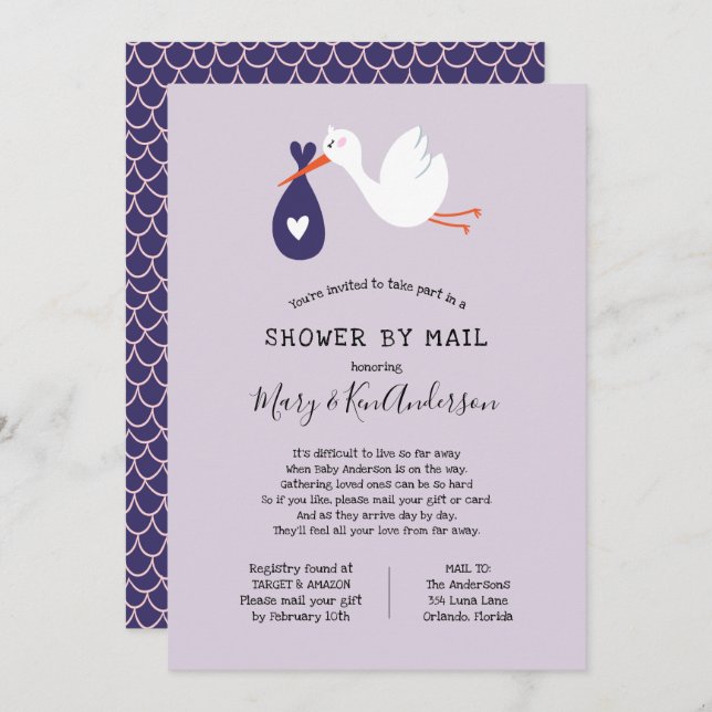 Stork Baby Shower by Mail Invitation (Front/Back)