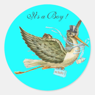 STORK BABY SHOWER CLASSIC ROUND STICKER