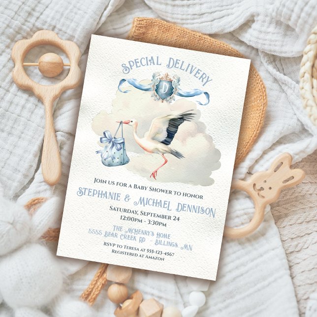 Stork Baby Shower Crest Special Delivery Invitation (Creator Uploaded)