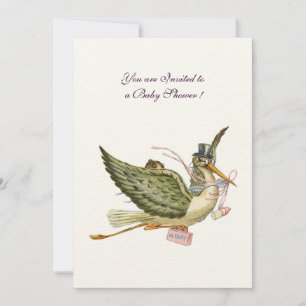 STORK BABY SHOWER , felt paper Invitation