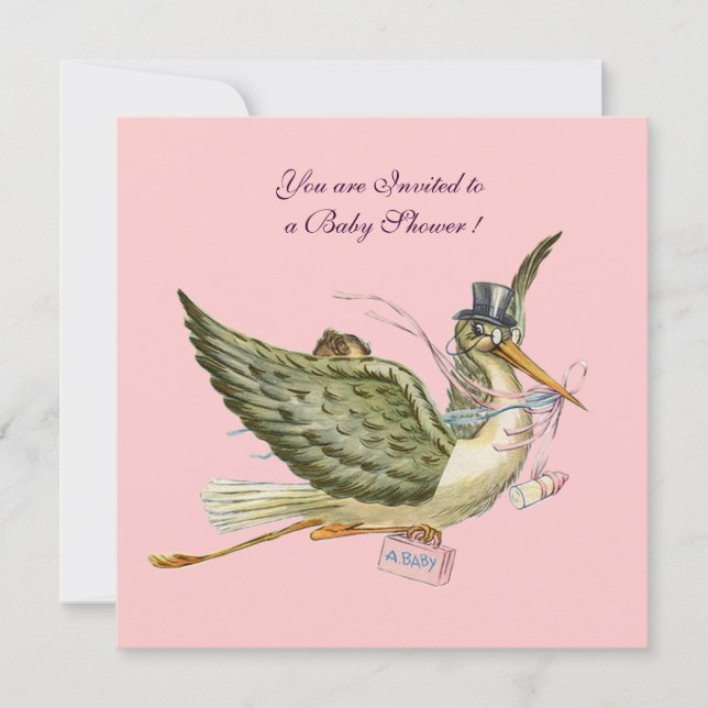 STORK BABY SHOWER , felt paper Invitation (Front)