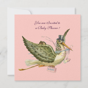 STORK BABY SHOWER , felt paper Invitation