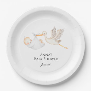 Stork Baby Shower Gender Neutral Paper Plate