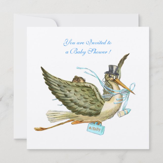 STORK BABY SHOWER ,gold metallic Invitation (Front)