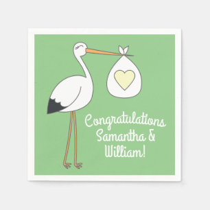 Stork Baby Shower Green Gender Neutral Napkin