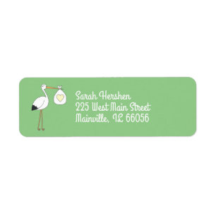 Stork Baby Shower Green Gender Neutral Return Address Label