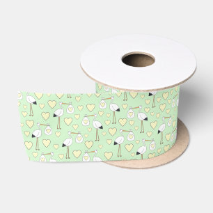 Stork Baby Shower Green Gender Neutral Satin Ribbon