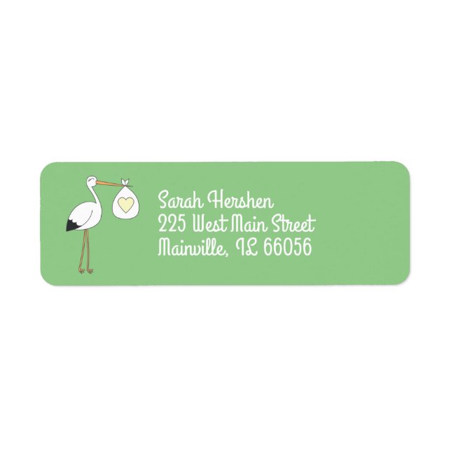 Stork Baby Shower Green Return Address Label (Front)