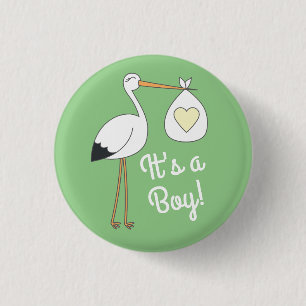 Stork Baby Shower Green Spring 3 Cm Round Badge