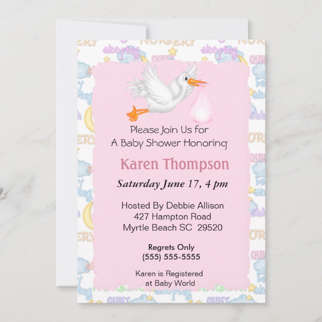 Stork Baby Shower  Invitation (Front)