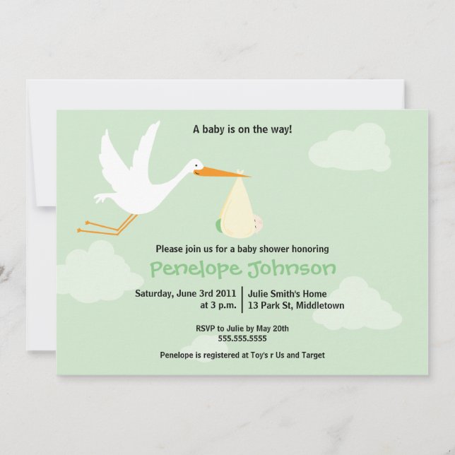 Stork Baby Shower Invitation - Boy/Girl (Front)