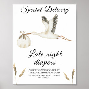 Stork baby shower - Late night diapers game Poster