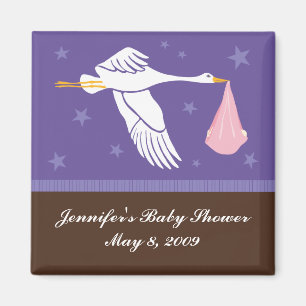 Stork Baby Shower Magnet - Purple/Brown