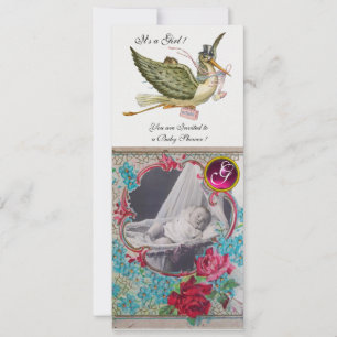 STORK BABY SHOWER MONOGRAM PHOTO TEMPLATE,ice Invitation